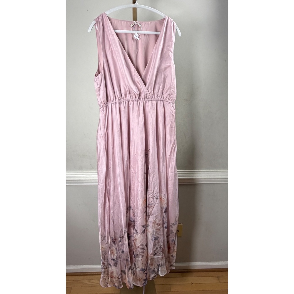New Fehaute Maxi Dress Womens US 14 Pink Floral Sleeveless Whimsical Evening